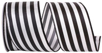Black White 2-1 2 Inch Continuous Stripe Black & White Wired Edge Ribbon for Wreaths & Bows