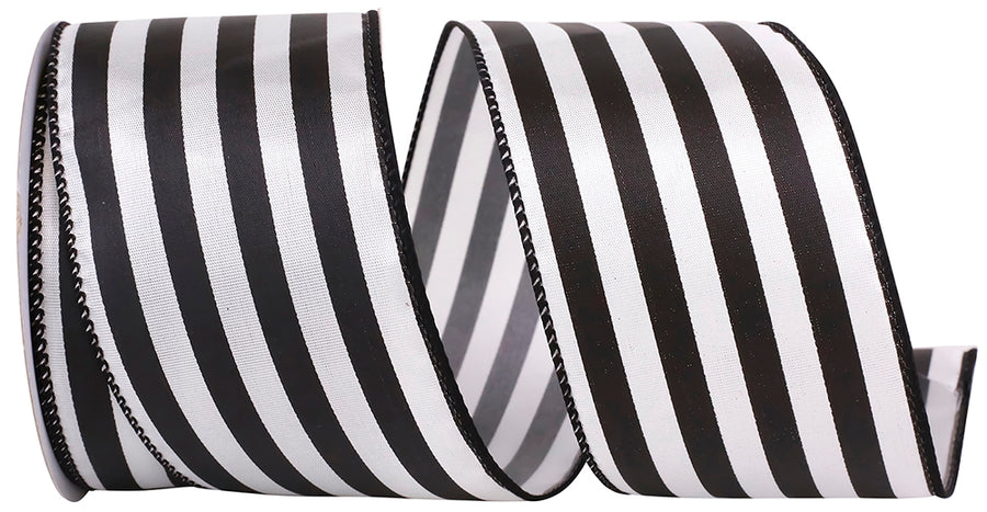 Black White 2-1 2 Inch Continuous Stripe Black & White Wired Edge Ribbon for Wreaths & Bows