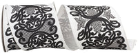 White Black 4 Inch Regal Filigree Chinoiserie Printed Dupioni Wired Edge Ribbon for Wreaths & Bows