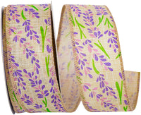 Natural 1-1 2 Inch Lavender Buds Natural Linen Wired Edge Ribbon Rd for Wreaths & Bows