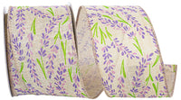Natural 2-1 2 Inch Lavender Buds Natural Linen Wired Edge Ribbon Rd for Wreaths & Bows