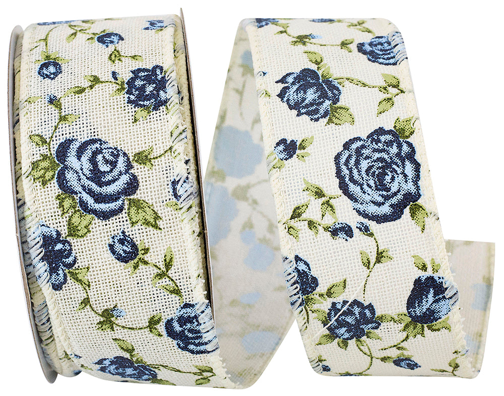Ivory 1-1 2 Inch Rosevine Hopsack Wired Edge Ribbon Rd for Wreaths & Bows