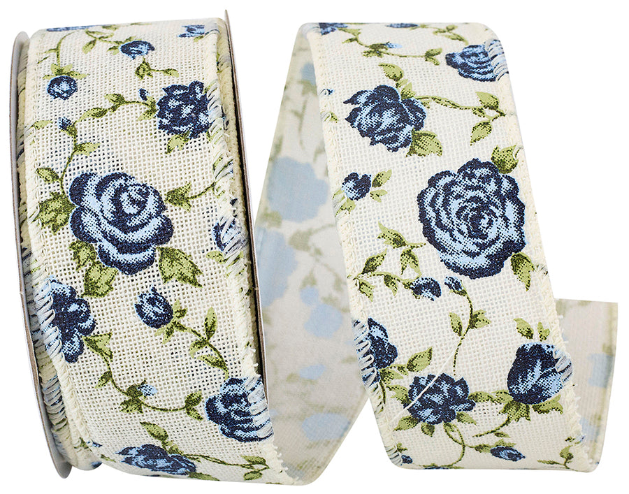 Ivory 1-1 2 Inch Rosevine Hopsack Wired Edge Ribbon Rd for Wreaths & Bows