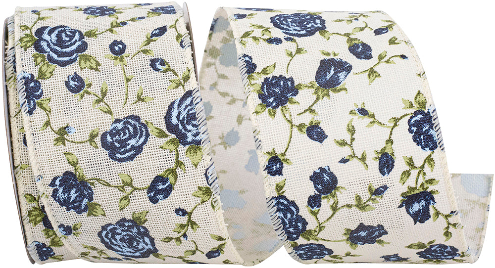 Ivory 2-1 2 Inch Rosevine Hopsack Wired Edge Ribbon Rd for Wreaths & Bows