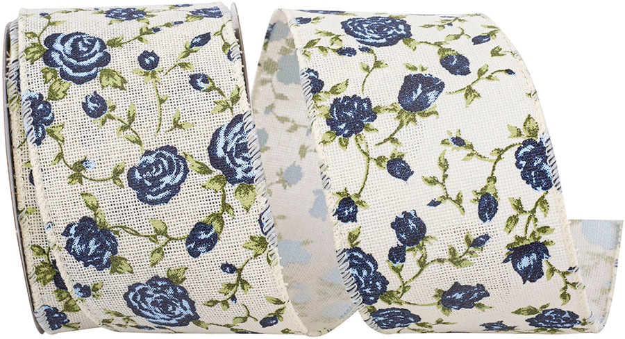 Ivory 2-1 2 Inch Rosevine Hopsack Wired Edge Ribbon Rd for Wreaths & Bows