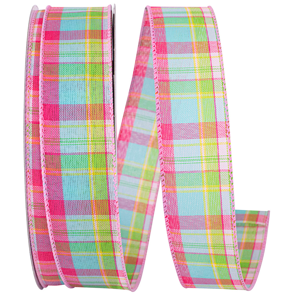 Sherbert Plaid Wired Edge Ribbon Pastel 1-1/2 Inch for Bows