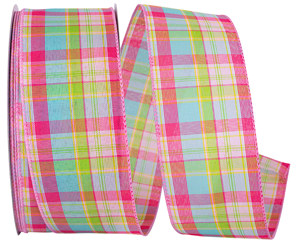 Sherbert Plaid Wired Edge Ribbon Pastel 2-1/2 Inch 50 Yards