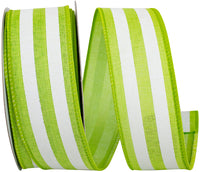 Lime 1-1 2 Inch Continuous Stripe Linen Wired Edge Ribbon Rd for Wreaths & Bows