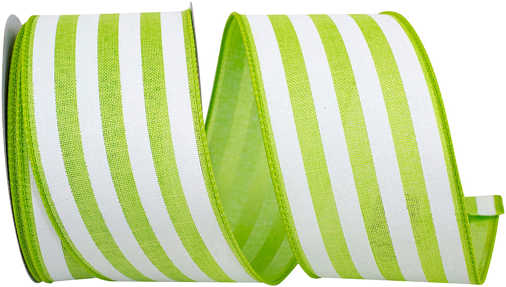 Lime 2-1 2 Inch Continuous Stripe Linen Wired Edge Ribbon Rd for Wreaths & Bows