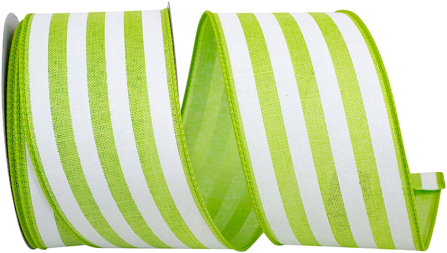 Lime 2-1 2 Inch Continuous Stripe Linen Wired Edge Ribbon Rd for Wreaths & Bows