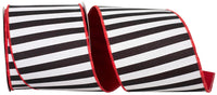 Black White Red 4 Inch Cabana Stripe Dupioni Backing Wired Edge Ribbon Rd for Wreaths & Bows