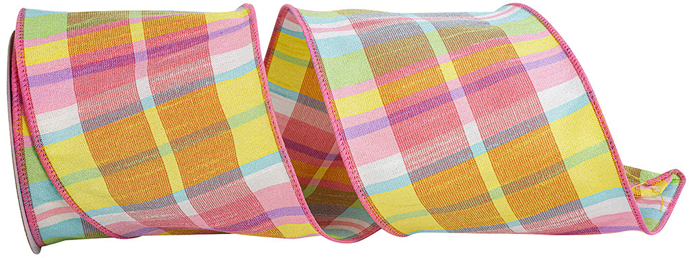 Dupioni Plaid Wired Edge Ribbon Multi 4 Inch for Wreaths