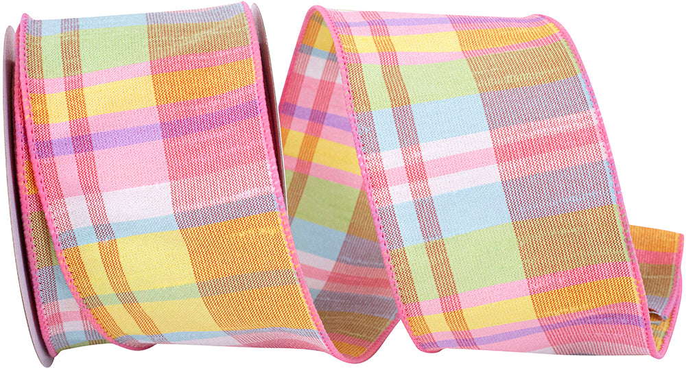 Dupioni Sherbert Plaid Wired Edge Ribbon Multi 2-1/2 Inch