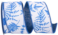 White Blue 2-1 2 Inch Ferns & Branches Wired Edge Ribbon for Wreaths & Bows