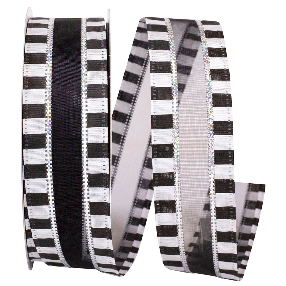 Black White 1-1 2 Inch Beetlejuice Ticking Sheer Wired Edge Ribbon for Wreaths & Bows