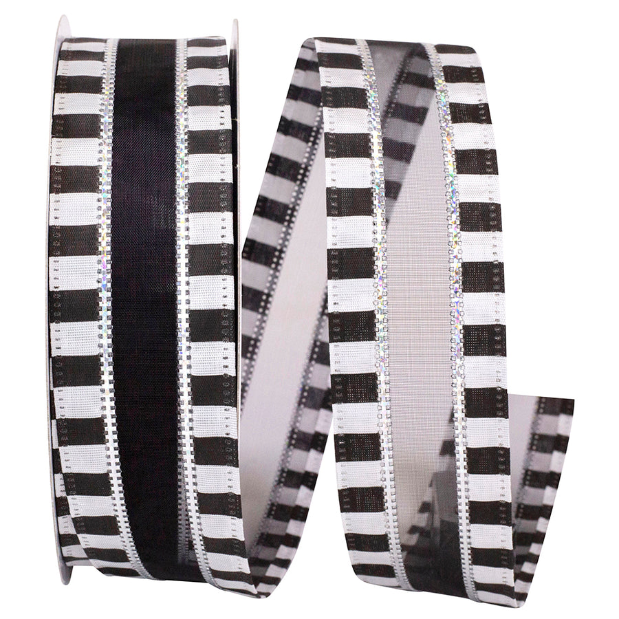 Black White 1-1 2 Inch Beetlejuice Ticking Sheer Wired Edge Ribbon for Wreaths & Bows