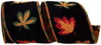 Black Velvet Wired Edge Ribbon 4 Inch Leaves Embroidered