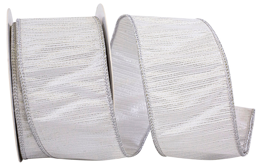 Silver 2-1/2 Inch Metallic Striped Wired Edge Ribbon