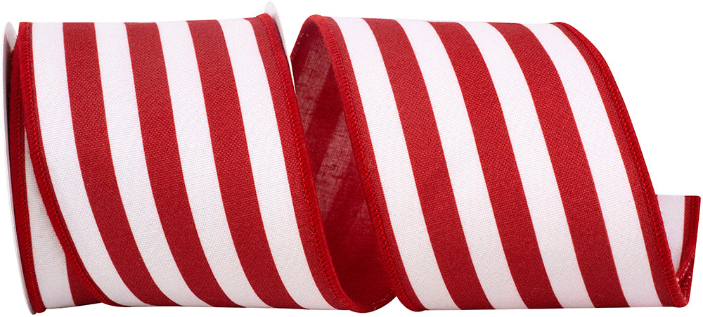 Red White 4 Inch Canvas Wired Edge Ribbon for Wreaths