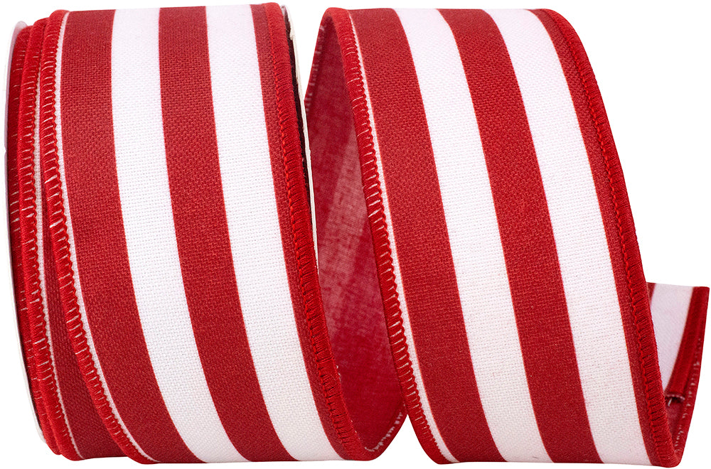 Red White 2-1/2 Inch Canvas Wired Edge Ribbon for Bows