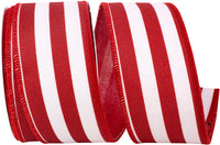 Red White 2-1/2 Inch Canvas Wired Edge Ribbon for Bows