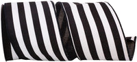 4 Inch Black White Striped Canvas Wired Edge Ribbon