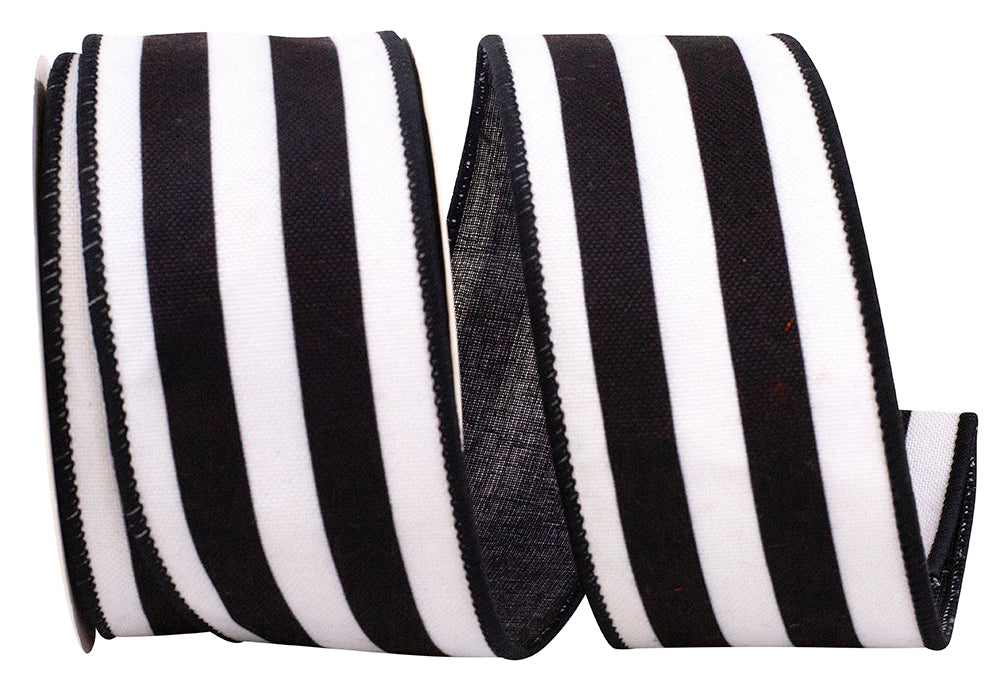 Black White 2-1/2 Inch Canvas Wired Edge Ribbon