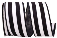 Black White 2-1/2 Inch Canvas Wired Edge Ribbon
