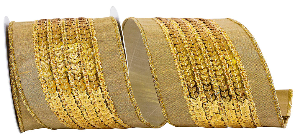 Gold Sequin Wired Edge Ribbon 4 Inch for Wreaths and Bows