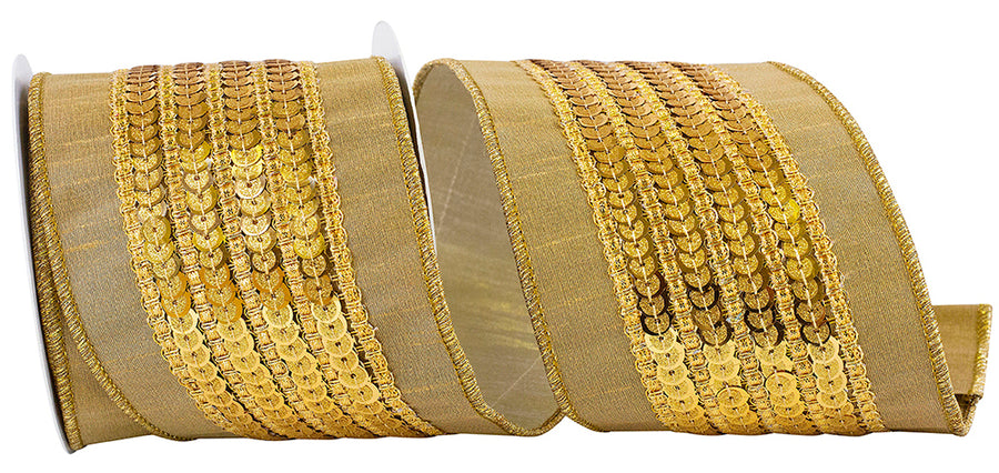 Gold Sequin Wired Edge Ribbon 4 Inch for Wreaths and Bows