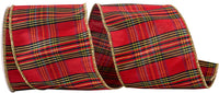 Red Plaid Dupioni Wired Edge Ribbon 4 Inch for Wreaths