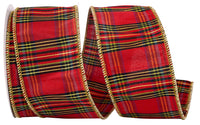 Red 2-1/2 Inch Grandisimo Plaid Dupioni Wired Edge Ribbon