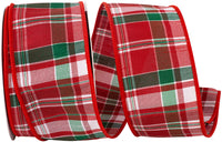 Spearmint Plaid Dupioni Wired Edge Ribbon Red White 2-1/2 Inch