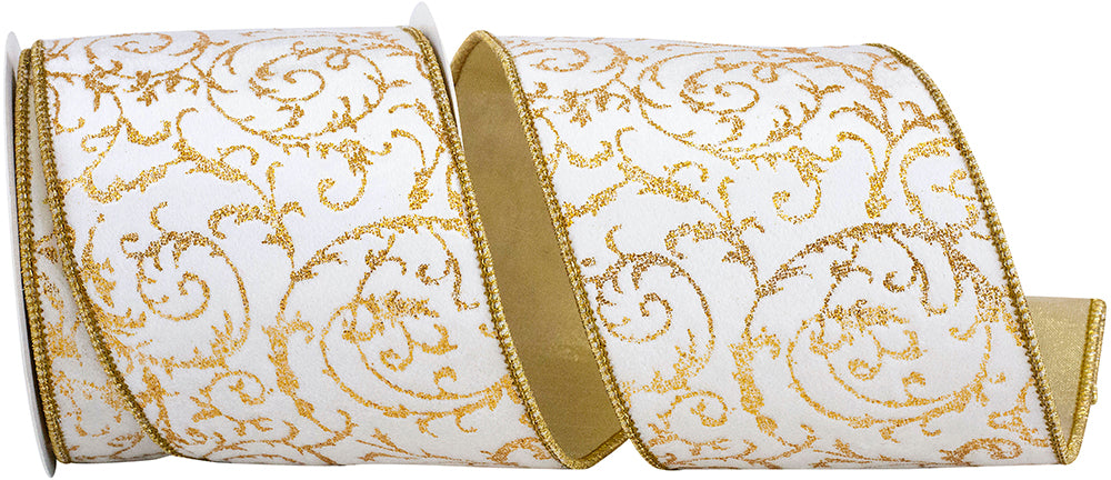 Gold 4 Inch Velvet Wired Edge Glitter Ribbon for Wreaths