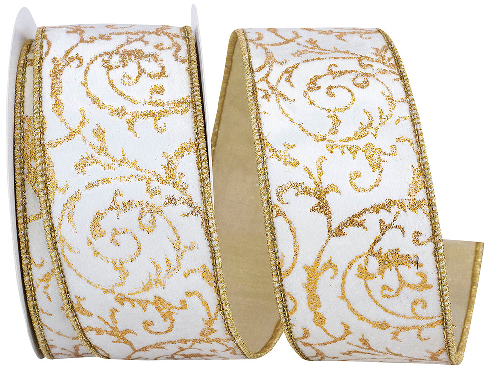 Gold 2-1/2 Inch Glitter Velvet Wired Edge Ribbon