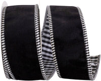 Black Velvet Plush Gingham Wired Edge Ribbon 2-1/2 Inch