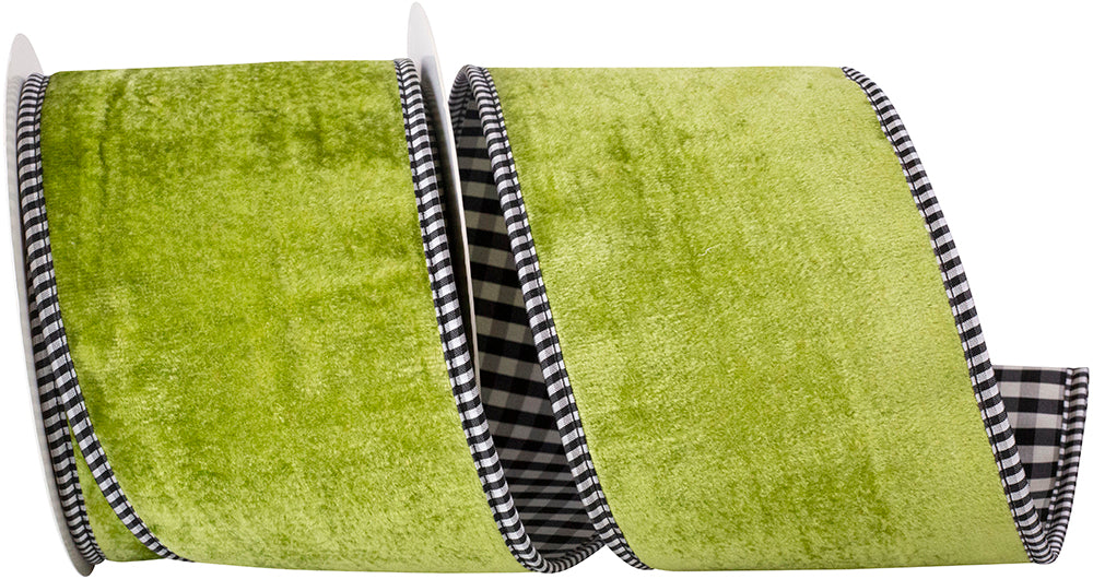 Apple Velvet Plush Gingham Wired Edge Ribbon 4 Inch