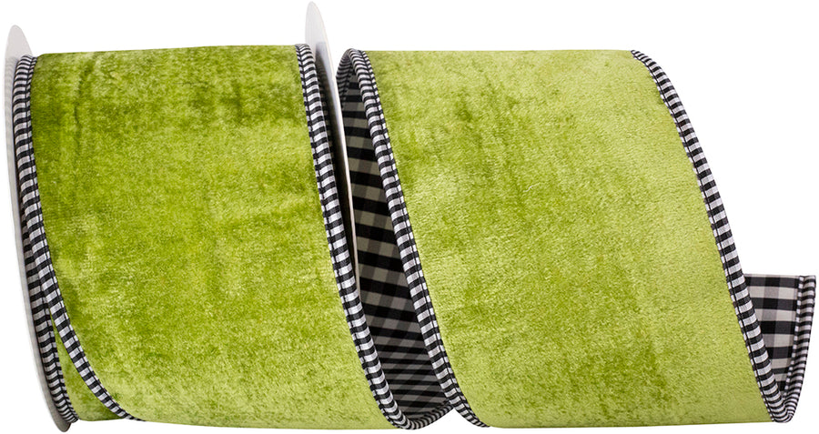 Apple Velvet Plush Gingham Wired Edge Ribbon 4 Inch