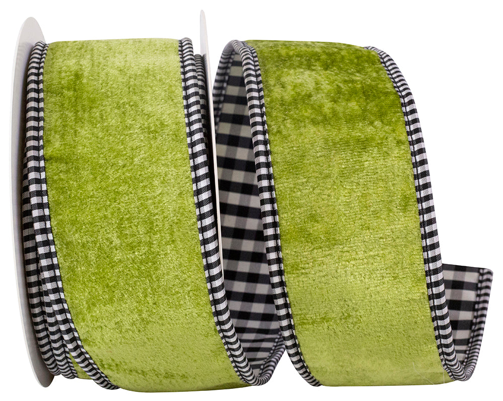 Apple Velvet Plush Gingham Wired Edge Ribbon 2-1/2 Inch