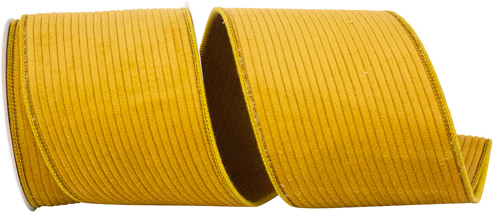 Mustard Corduroy Wired Edge Ribbon 4 Inch for Wreaths