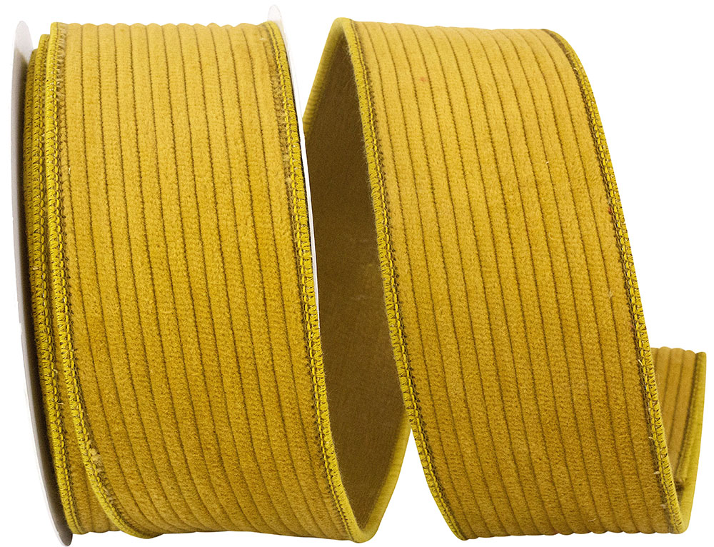 Mustard Corduroy Wired Edge Ribbon 2-1/2 Inch for Wreaths