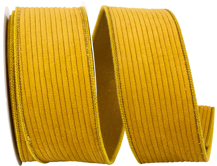 Mustard Corduroy Wired Edge Ribbon 2-1/2 Inch for Wreaths