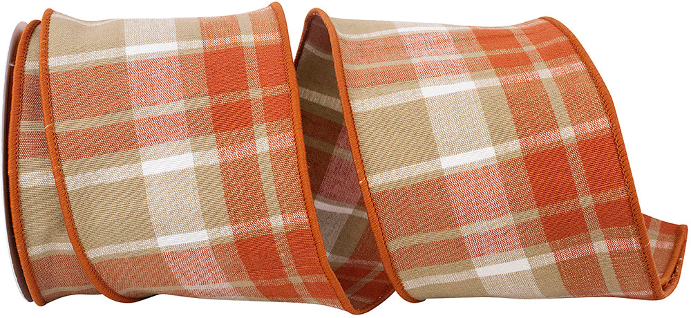 Plaid Canvas Wired Edge Ribbon Burnt 4 Inch for Bows