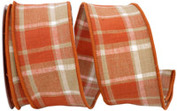 Plaid Canvas Tierra Wired Edge Ribbon Burnt 2-1/2 Inch