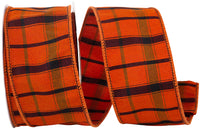 Plaid Sunset Twill Wired Edge Ribbon Orange 2-1/2 Inch