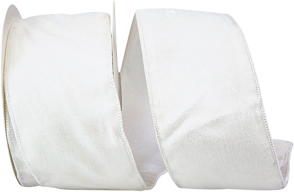 White 4 Inch Luxe Designer Velvet Plush Tissue Backed Wired Edge Ribbon for Wreaths & Bows