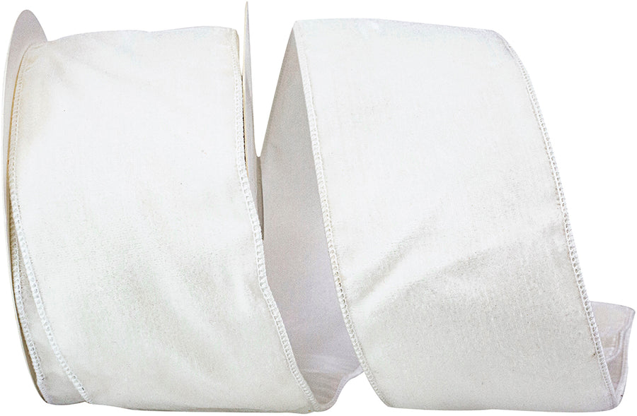 White 4 Inch Luxe Designer Velvet Plush Tissue Backed Wired Edge Ribbon for Wreaths & Bows