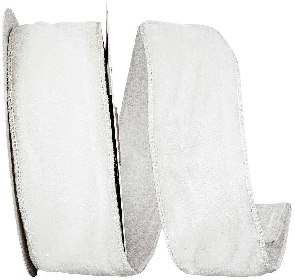 White 2-1 2 Inch Luxe Designer Velvet Plush Tissue Backed Wired Edge Ribbon for Wreaths & Bows
