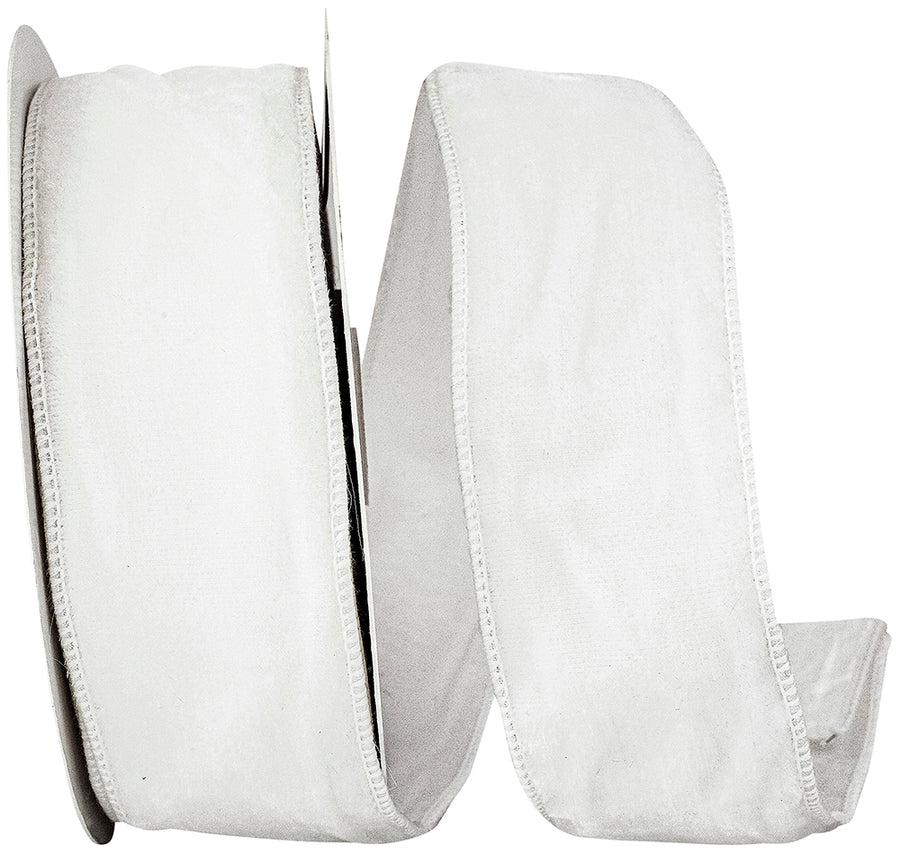 White 2-1 2 Inch Luxe Designer Velvet Plush Tissue Backed Wired Edge Ribbon for Wreaths & Bows