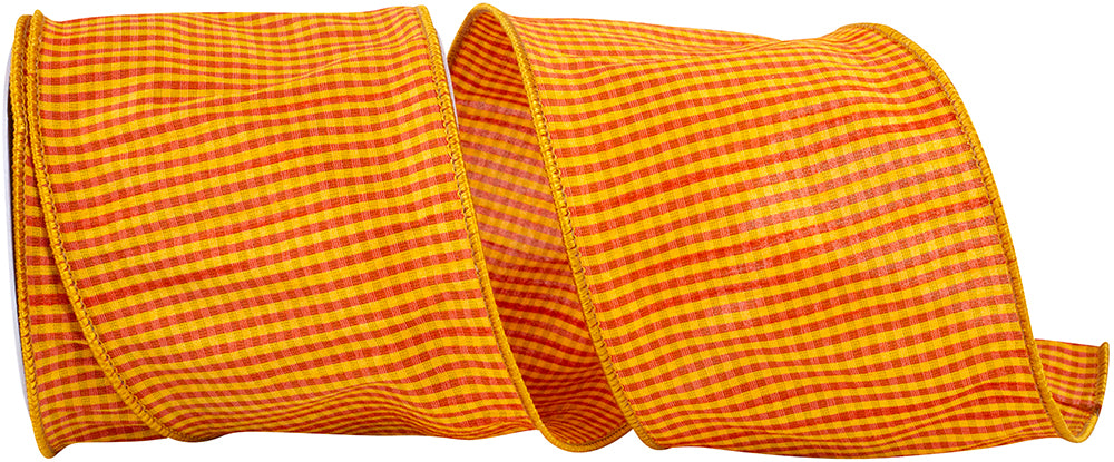 Yellow 4 Inch Micro Check Tierra Wired Edge Ribbon for Wreaths & Bows